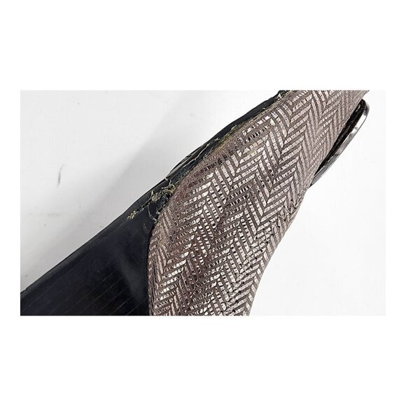 TORY BURCH Silver Herringbone Pattern Wedge Pumps Poor Condition - Picture 8 of 14